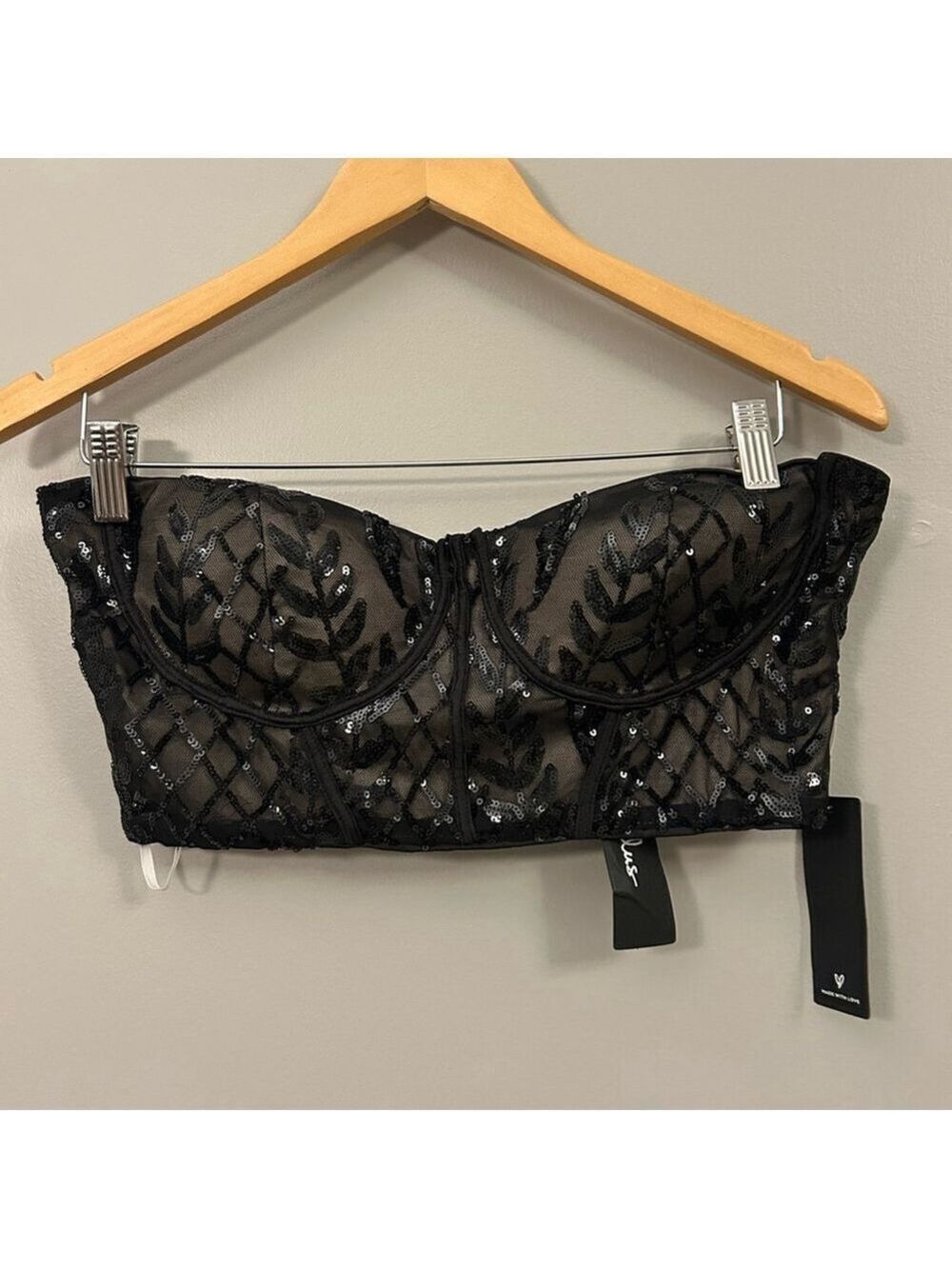 Lulu's Black Sequin Crop Top NWT Size Large